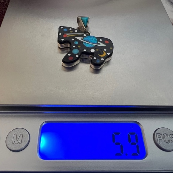 ❤️ Zuni Inlaid Galaxy Native Signed “GI” 925 Horse / Pony Pendant New Mexico - Picture 12 of 13